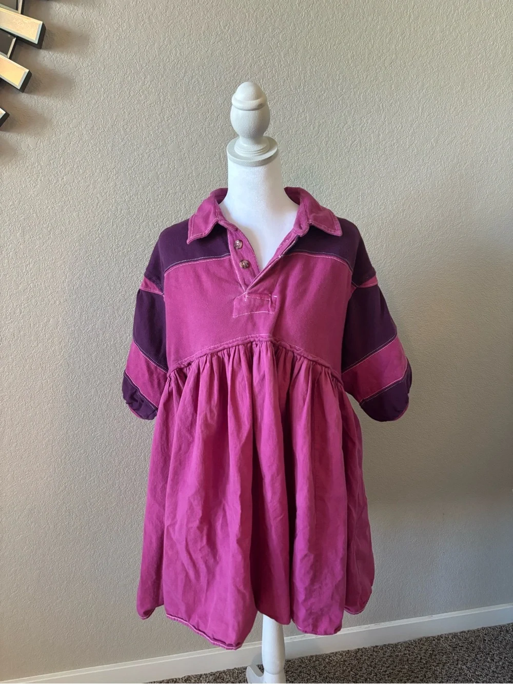 Free People Two-Tone Pink & Plum Polo Dress